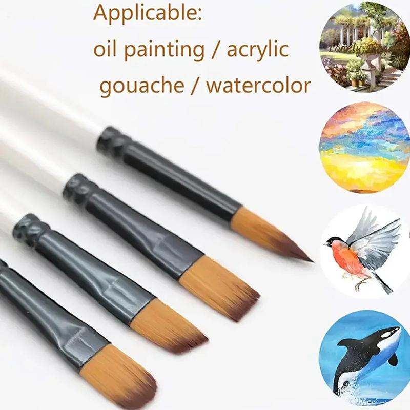 24Pcs Acrylic Paint Brushes, Professional Synthetic Bristles Paint Brush Set Flat, Filbert, Round, Angle Paint Brushes A