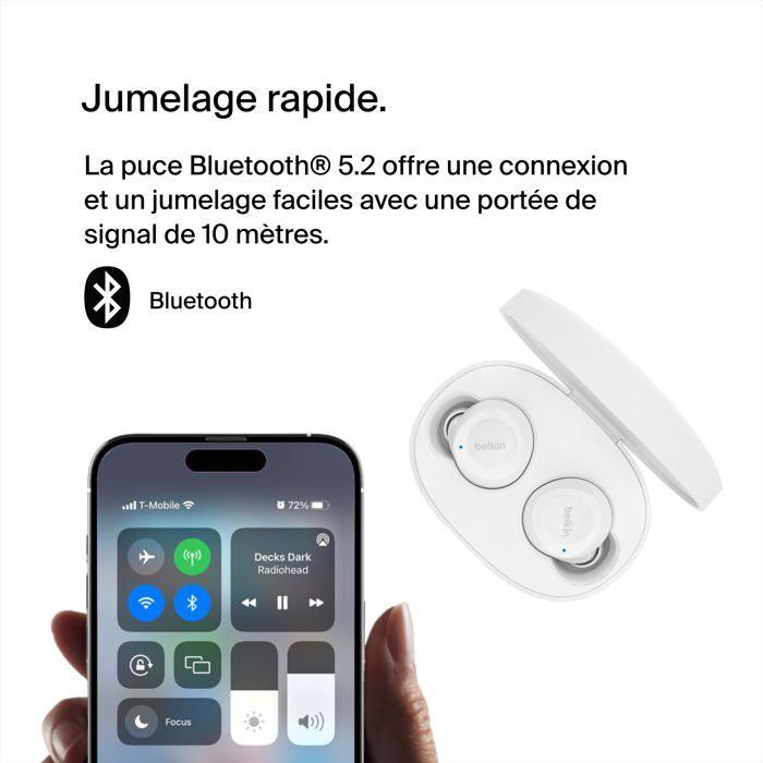 Écouteurs sans fil - belkin - soundform bolt - intra-auriculaire - bluetooth 5.2 - 28 heures d'autonomie