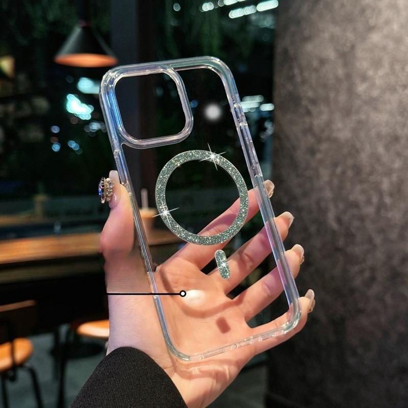 Applicable To IPhone17ProMax Flash Powder Magnetic Suction Phone Case Transparent Apple 16 High End Sense 15 Anti Fall Protection Case