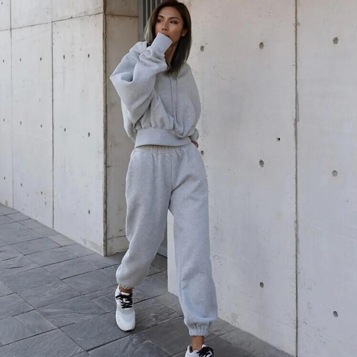 

Two Piece Pants Set for Women 2026 New Autumn Winter Long Sleeve Hooded Sweatshirts Pants Suit Streetwear Casual Outfits XL світло-сірого кольору