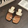 French simple temperament slope heel thick sole cover toe cool slippers women's summer wear 2025 new with skirt Roman sandals