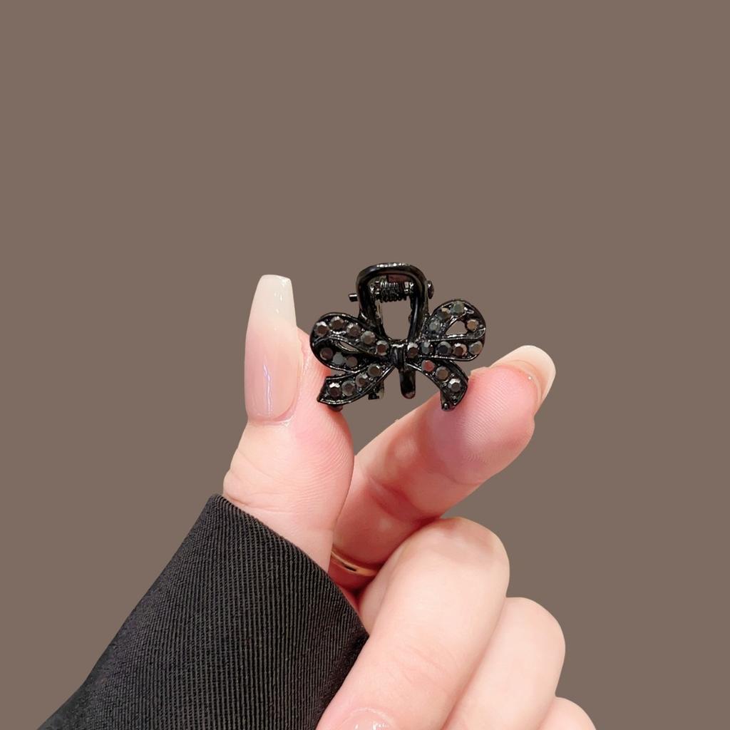 Black Sparkling Diamond Butterfly Knot Hair Grab French Elegant Hairstyle Accessories Date Dressing Afternoon Tea Fashion Choice