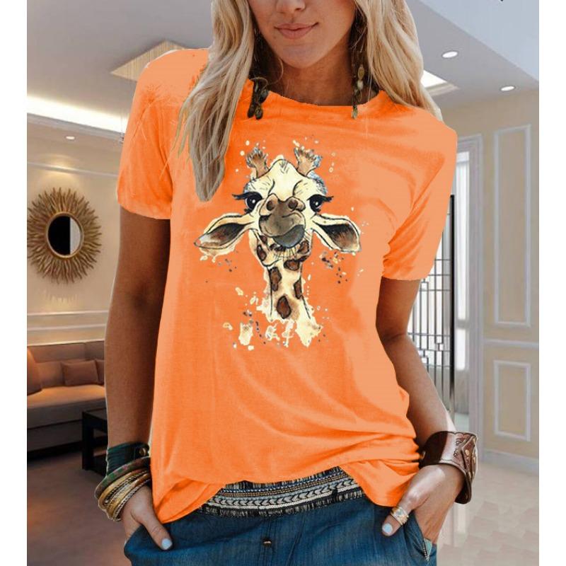 COTTON 100% Animal Flower Print Short Sleeve T-shirt Woman Aesthetic Clothes  Women Clothing  Graphic T Shirts  Oversized Tops