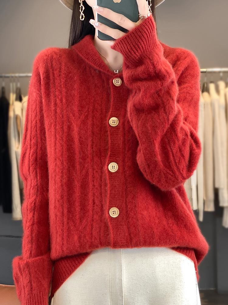 Autumn Women's 100% Wool Slim Fit Polo Collar Sweater - Trendy Long Sleeve Knitwear