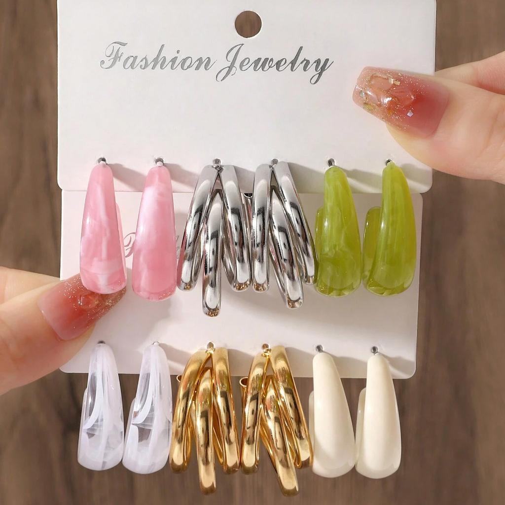Bohemian Colorful Acrylic Drop Earrings Set For Women Fashion Geometry Earrings 2026 Trend Set of Earrings Party Jewelry