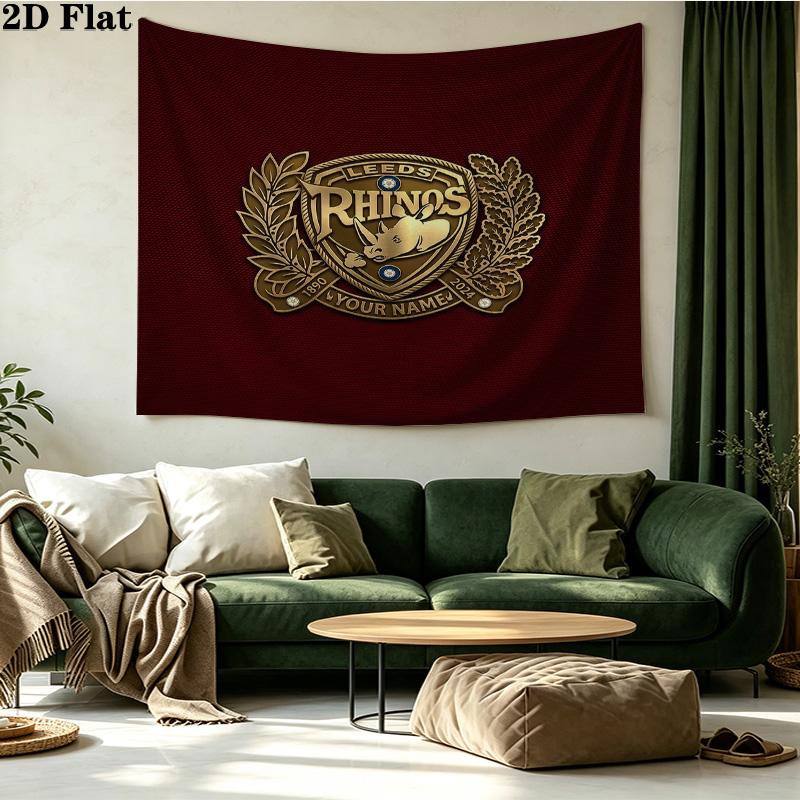 Custom Name Leeds Rhinos Printed Tapestry – Wall Hanging for Bedrooms, Dorms, and Home Decor