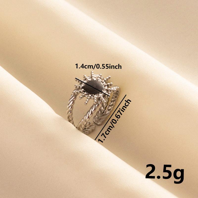Punk Silver Color Black Enamel Sun Moon Star Eye Rings For Women Men Accessories Stainless Steel Ring Open Finger Jewelry Bagues