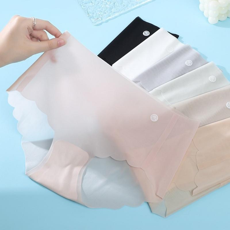 4 Stück/Set Eis-Seiden-Slips Damen-Dessous Schnell trocknend Ultradünn Nahtlos Niedrige Taille Sommer-Unterwäsche Slips