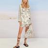 Kimono de Manga Larga con Cuello en V Holgado para Mujer, Cubre Traje de Playa con Estampado Tropical