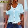 Women's Fashion Casual Solid Color Print Short Sleeve V Neck Blouses & Shirts