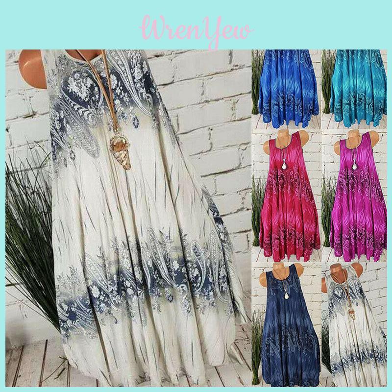 Comodo Vestito Midi Floreale Senza Maniche Taglie Forti da Donna per Uso Casuale in Spiaggia