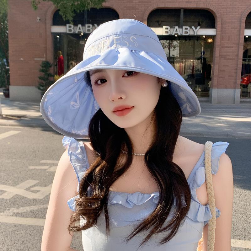 Hat women's summer sunscreen empty top sun hat new double-sided with large edge bucket hat adjustable casual versatile tide