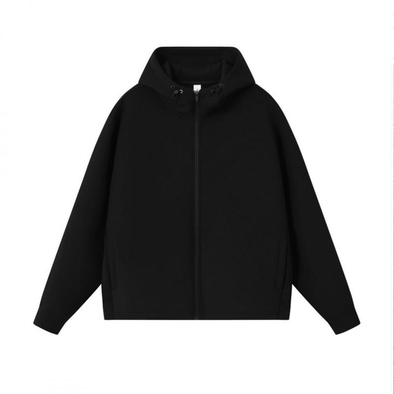 Unisex Heavyweight 380g Cotton Blend Hooded Zip-Up Sweatshirt Oversized High Neck Casual Pullover
