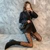 Black Stockings, Thin Small G, English Letter Leggings, Hollow Jacquard Mesh Socks