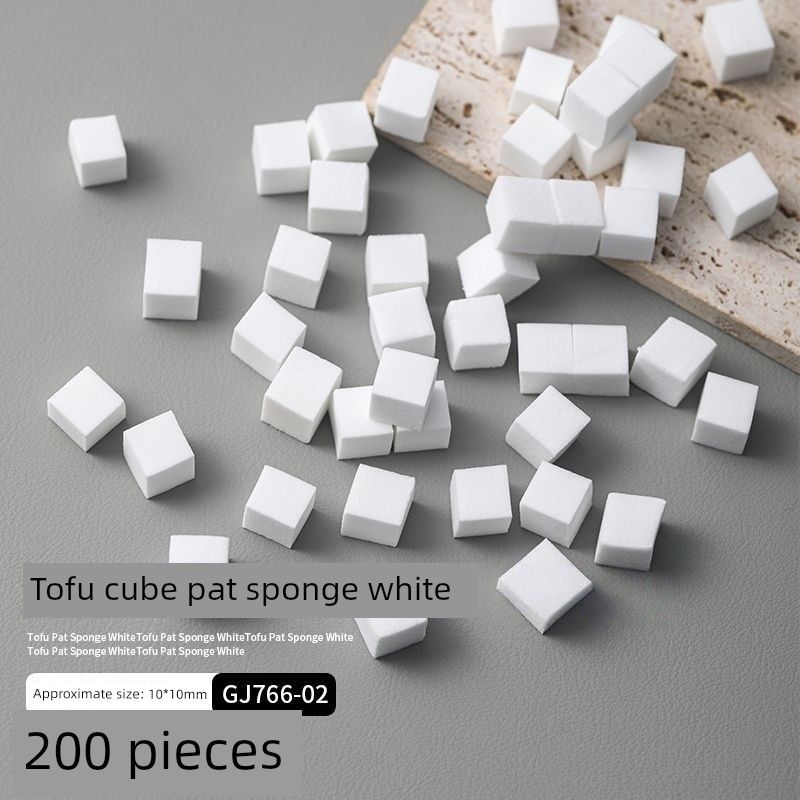 Nail Art Sponge with High-Density Mini Tofu Blocks for Blending Blush, Small Square Tool, Grabber Pen, Clip Mini Pat Cotton Pads - Bagged [200 Count]