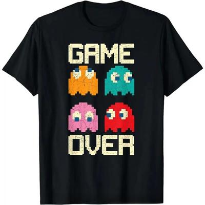 Summer Game Over 80s Funny Children T-shirt Nostalgia Arcade Ghost Gamer Kid's Clothing Boys T Shirt Short Sleeve Cotton Tshirt