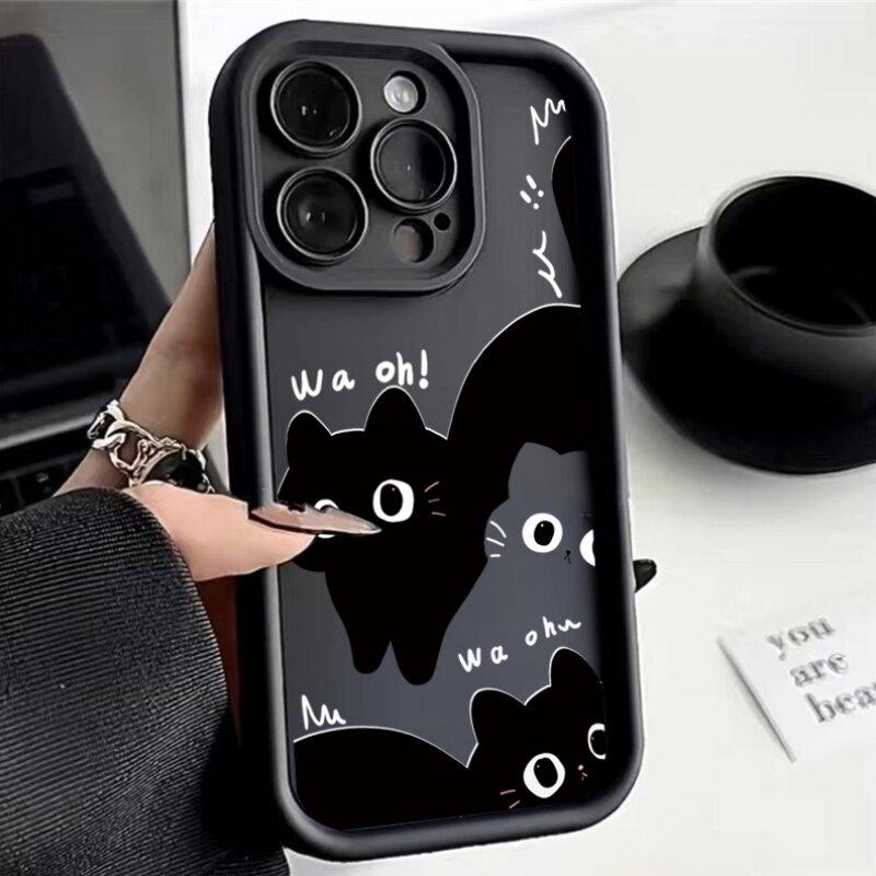 INS Cartoon Black Cat Phone Case For Xiaomi Redmi Note 13 12 Pro Plus 4G 5G 13C 12C 14C 10C A3 Silicone Anti-falling Cover Couqe