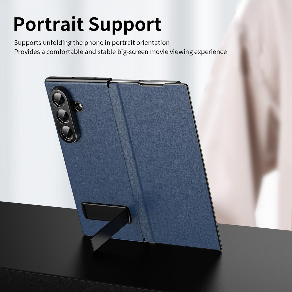 Plain PU Leather Flip Phone Case with Metal Kickstand for Samsung Galaxy Z Fold 4 5 6 7 8 Ultra - Protective Cover with Stand