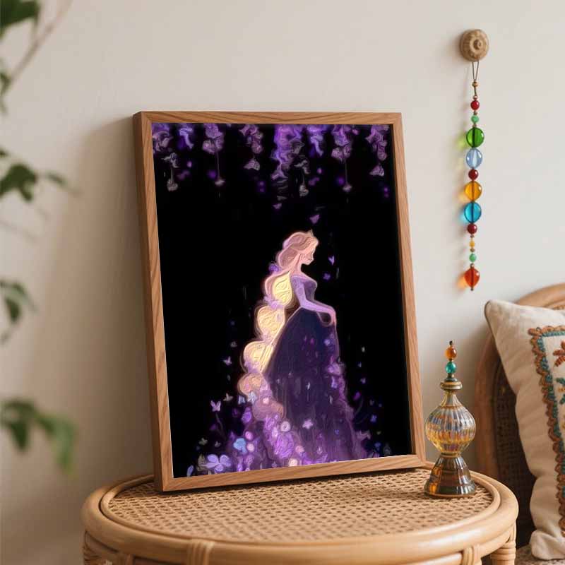 Disney Rapunzel Oil Paint by Numbers Painting Kit Handmade Diy Home Decor Gifts Wall Art Canvas Picture Purple Flower Elegant Princess