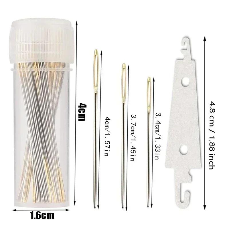 30/60Pcs Large Eye Cross Stitches Needles with Threader DIY Stitch Embroidery Needlework Threading Needle Hand Sewing Tools