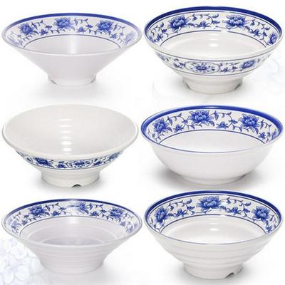 Blue & White Melamine Noodle Bowl: Imitation Porcelain Tableware for Ramen, Soup, Wonton, or Beef Noodles In Noodle Shops