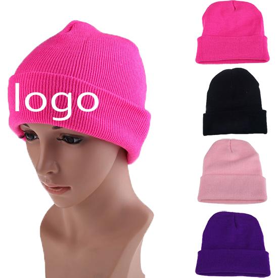 Custom Beanie Embroidery Jacquard logo Men Blue Winter Slouchy Knitted Hats Custom Beanie Hat Unisex