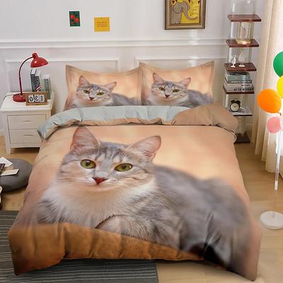 Juego de Funda Nórdica de Gato Encantador 3D, Juego de Ropa de Cama de Gato Mascota Lindo Tamaño Completo Queen King, Cubre Edredones de Lujo con Animales Lindos Regalos Textiles para el Hogar
