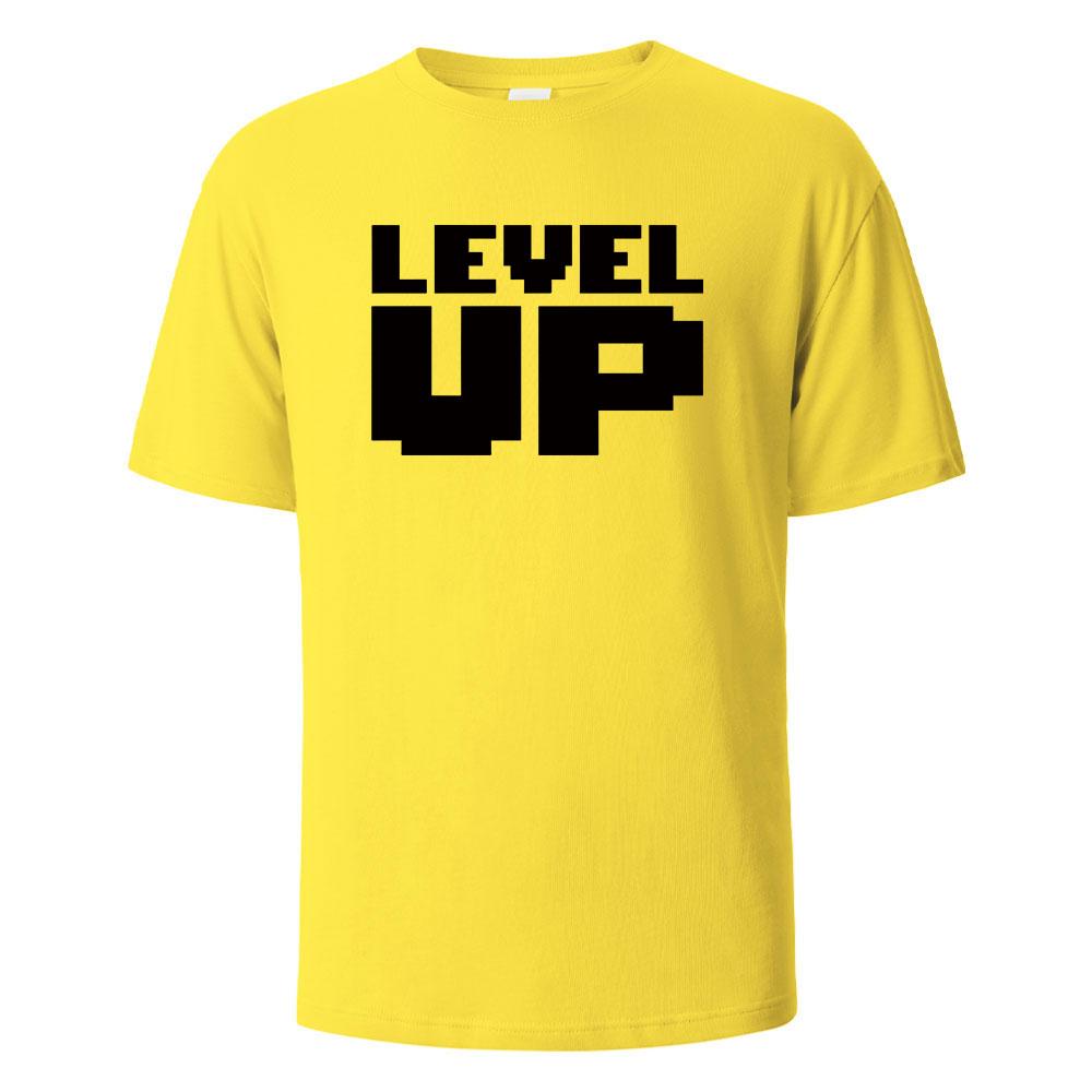 Mens Printed TShirt Level Up Basic Streetwear 100 Cotton Tops For Men Women Summer Breathable ShortSleeved Oneck Basic Tees