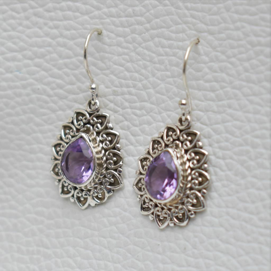 Teardrop Amethyst Earrings: Sterling Silver Boho Earring, February Birthstone