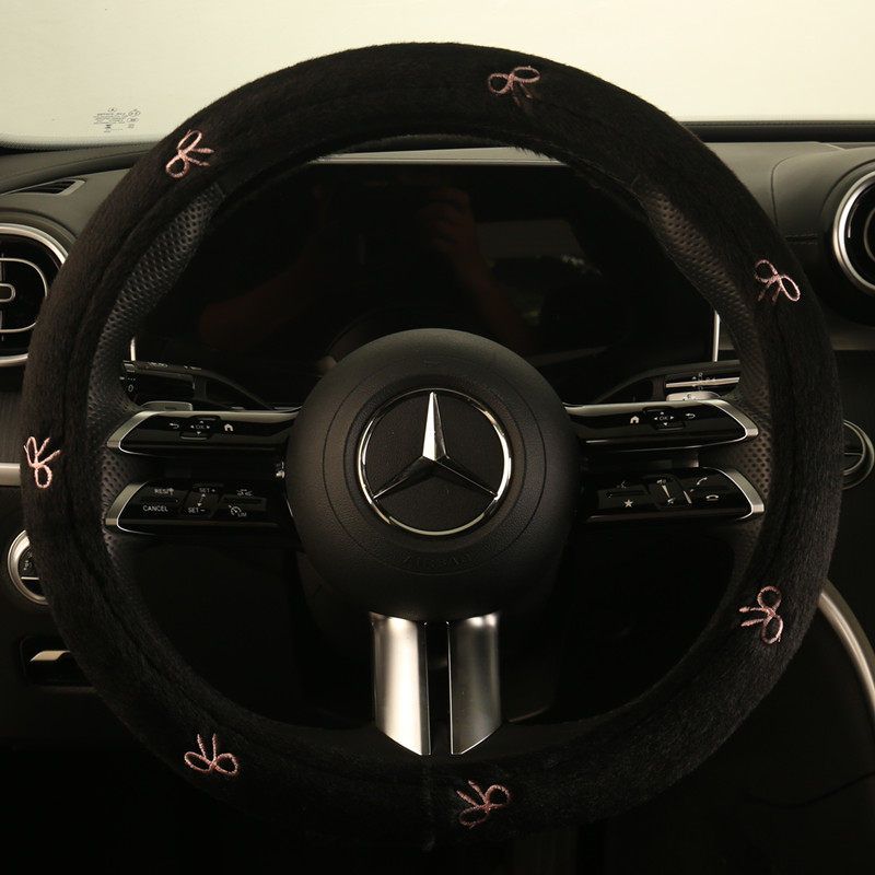 Car Steering Wheel Cover Winter Short Plush Cute Non-Slip Sweat-Absorbent Car Handlebar Cover New Style Wear-Resistant and Warm Fleece-Lined
