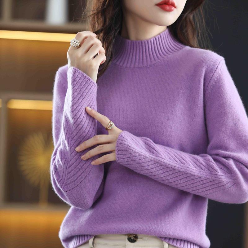 2024 A/W Women's Pure Wool Half-High Neck Loose Pullover Sweater