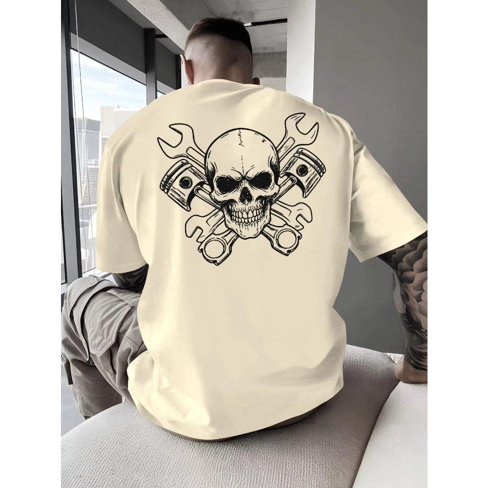 Skull Crossed Wrenches Biker Culture Men's T Shirt Fitness Sports Cotton Tee Casual Oversized Summer Outdoor