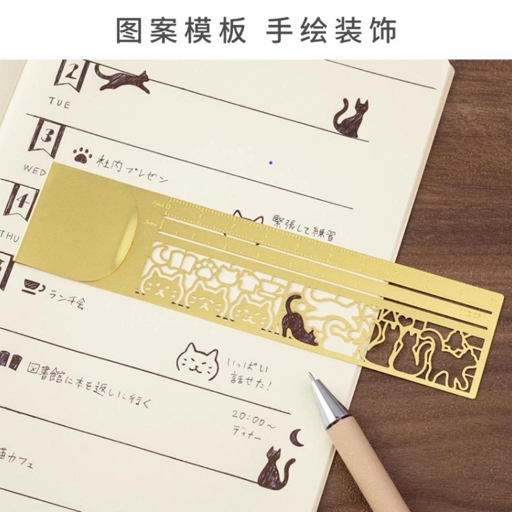 1pc Cute Cat Painting Templates Stencil Metal Hollow Bookmark Ruler DIY Hand Account Diary Painting Drawing Stationery Supplies