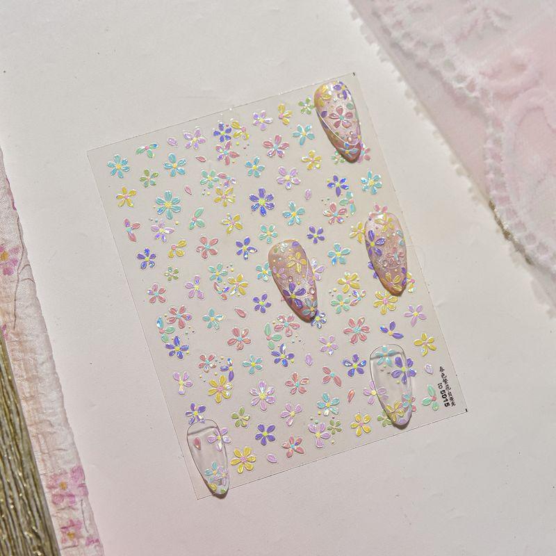 

Spring Flowers Shell Light Nail Stickers Relief Three-Dimensional Colorful Five Petal Flower Adhesive Nail Ornament Stickers Flowers TO5015