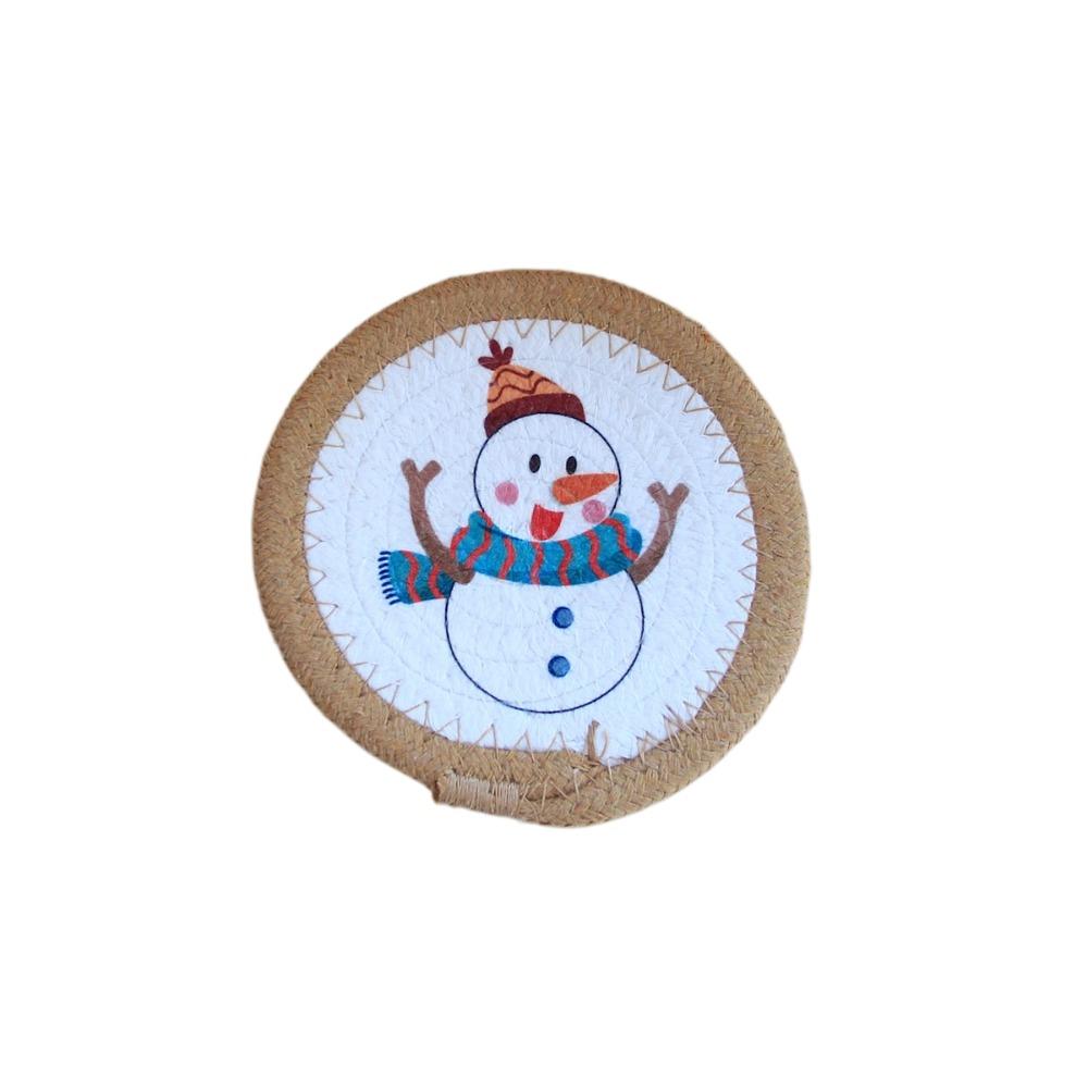 Woven Cotton Rope Christmas Coaster Heat Resistant Insulated Mat Snowman Pot Table Mat  Kitchen