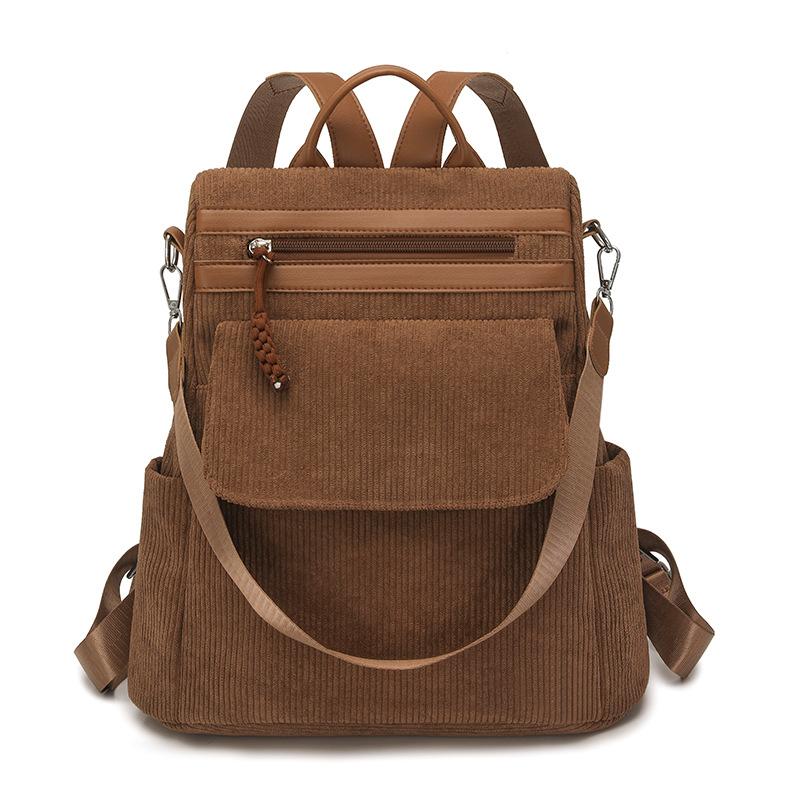 

Women s Backpack Corduroy Backpack Large Capacity Travel Shoulder Bag коричневий