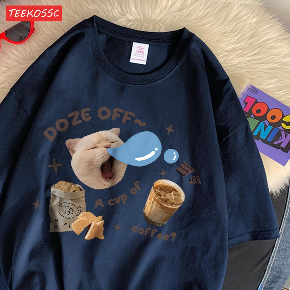 

Trend Cotton WomenS TShirts Sleepy Cat American Retro Cute Printed Streetwear Soft Breathable Oversize Summer Female Clothes 4XL