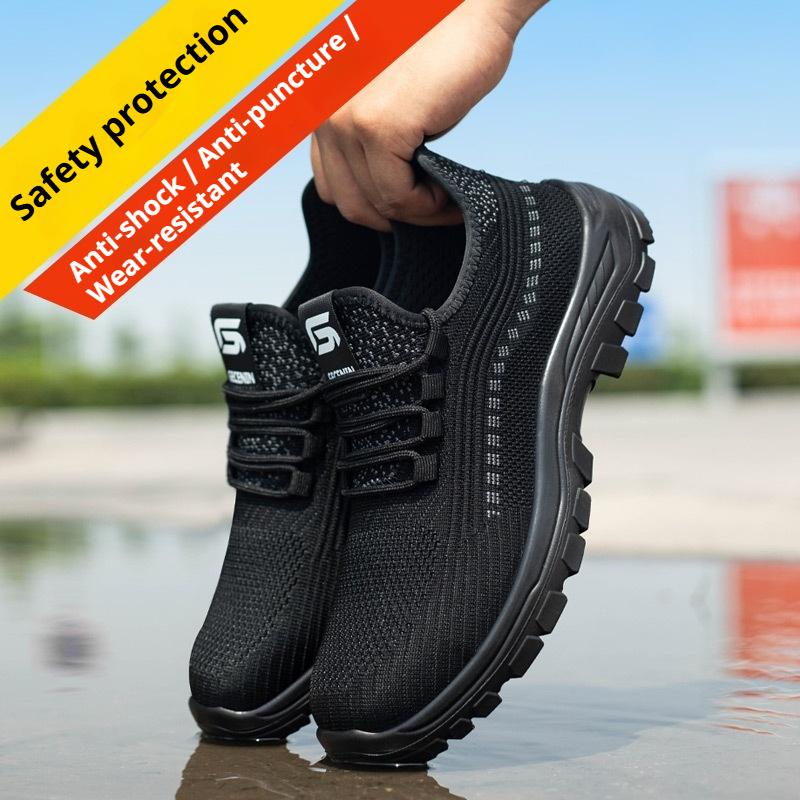 Herren Fliegengewebte Arbeitsschuhe Anti-Quetsch- und Durchtrittssicher Verschleißfest Bequem Atmungsaktiv Sportliche Arbeitsschuhe
