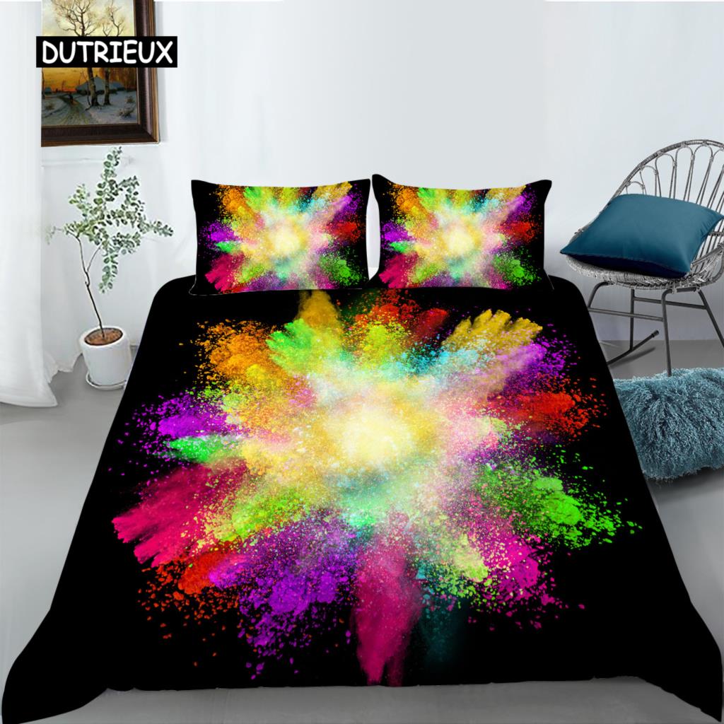 3D Tie Dye King Queen Duvet Cover Colorful Splash Ink Bedding Set for Kids Teens Adults Modern Art Polyester