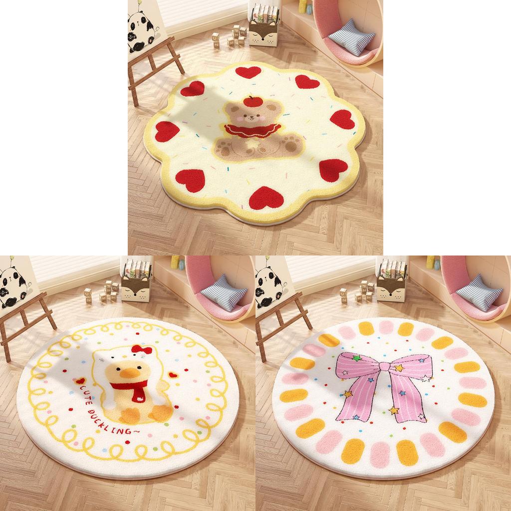 Cartoon Animal Pattern Circular Carpet With Water Wash For Kids Bedroom And Lounge Area