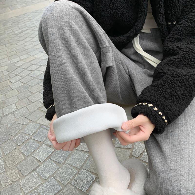 Fashion Thick Solid Casual Loose Wide Leg Pants Women Autumn and Winter High Waist Elegant Office Ladies Trousers Vintage Simple Straight Pants 25680