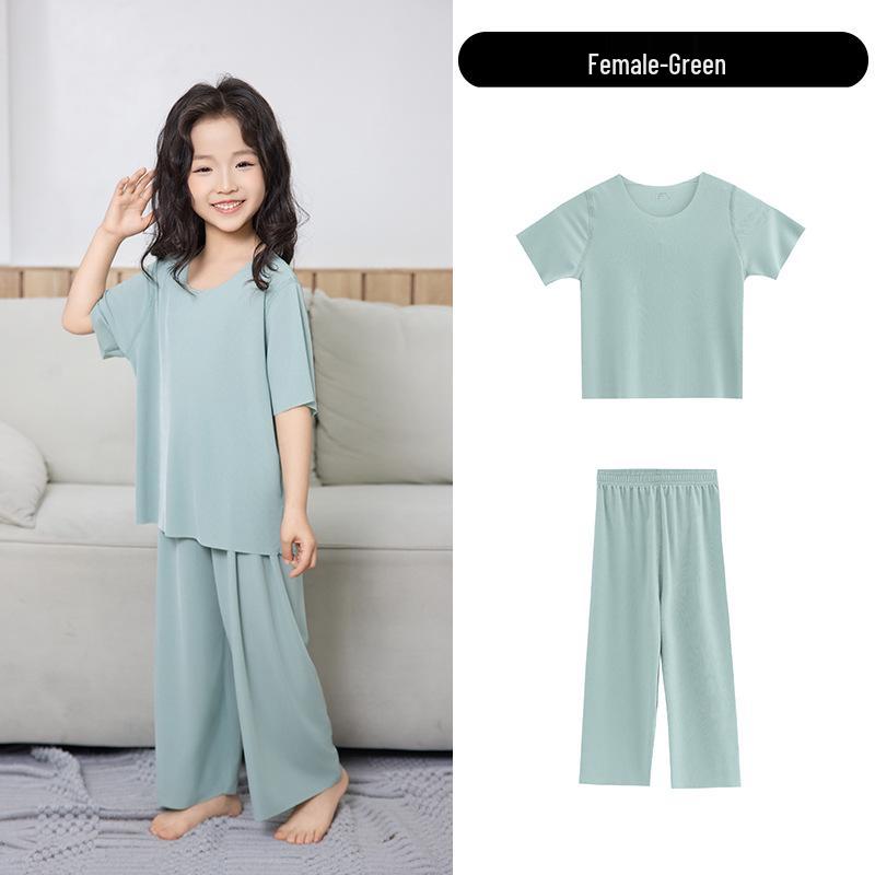 Summer Boys' & Girls' Seamless Ice Silk Pajama Set