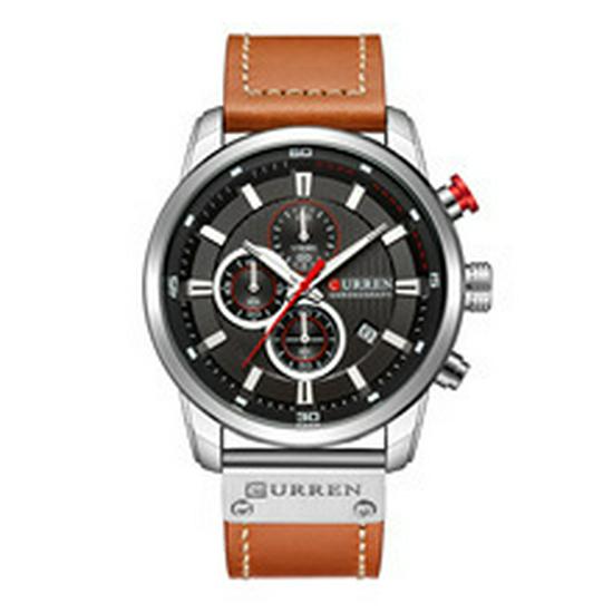 Curren 8291 Men's Multifunctional Leather Strap Watch with Six-Hand Calendar and Large Dial