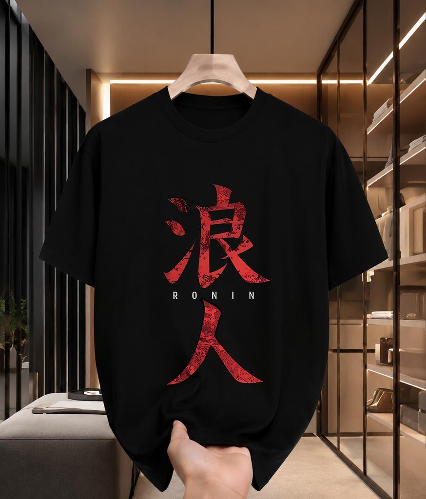 2026 New Cotton Tshirt Ronin Japanese Kanji Print Streetwear Fashion Short Sleeve Tee