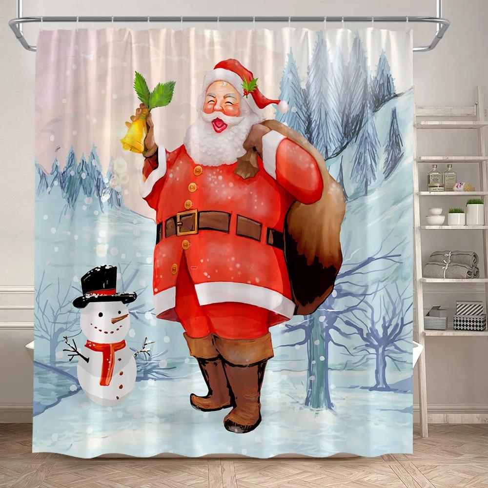 Funny Snowman Shower Curtain Set Xmas Ball Silver Pine Branches Gift Christmas Home Bathroom Decor Rug Bath Mat Toilet Lid Cover