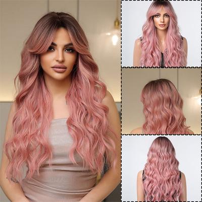 Big Wave Long Eight-Character Bangs Hair Head Dyed Fashion Wig Wig Female Gradually Varied Pink Wig Sheath