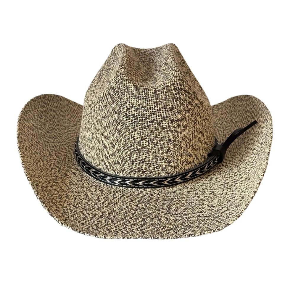 (One Size, Light Brown) Women Men Cowgirl Hat Stylish Decorative Belt Western Hat Breathable Wide Brim Sun Hat