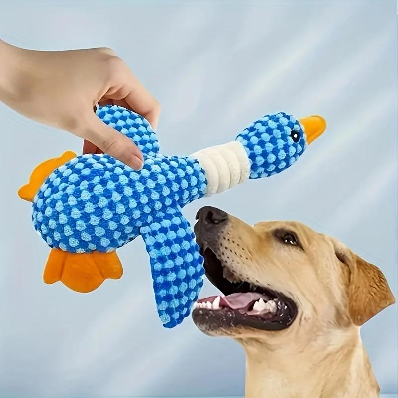 Durable Bite Resistant Plush Dog Cat Chew Toy, Squeaky Interactive Teeth Grinding Toy for Puppy Kitten, Duck Shape Pet Plaything