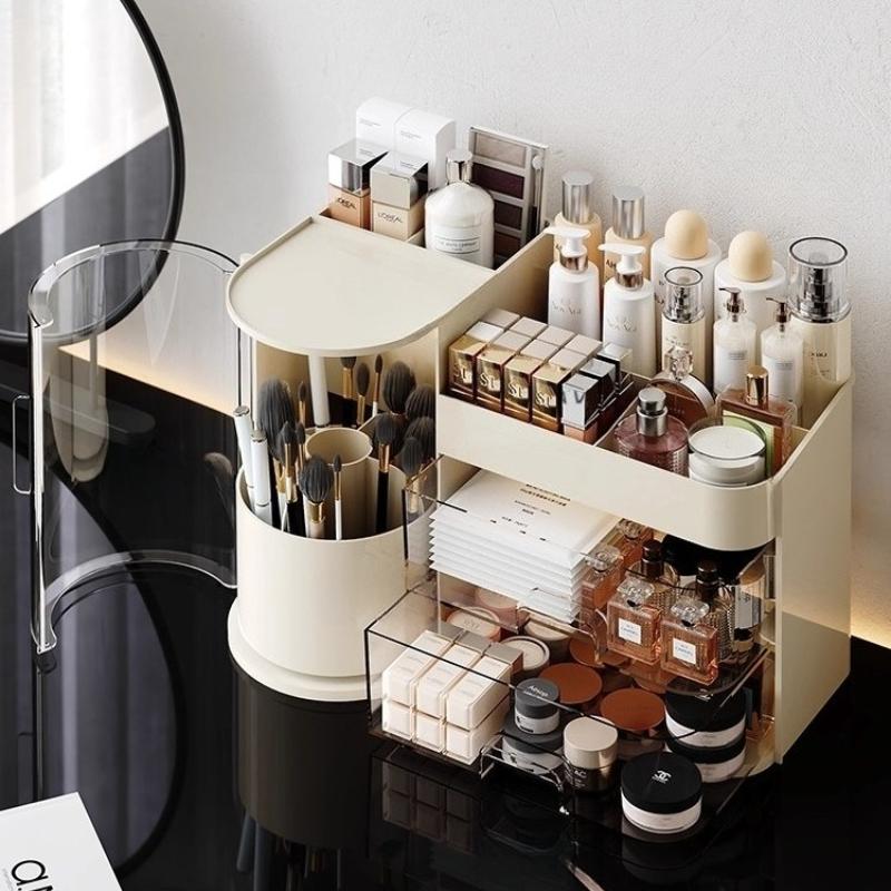 Desktop Cosmetics Storage Box Organizer Rotating Dust-proof Makeup Brush Holder Light Luxury Compartment Lipstick Storage Holder