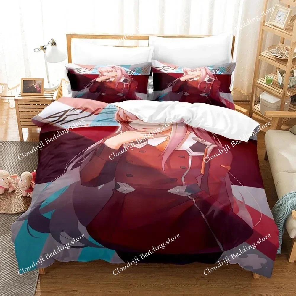Darling In The Franxx Bettwäscheset Jungen Schlafzimmer Bettbezug Set 3D Spannbettlaken Einzelbett Doppelbett Full Queen King Size Bettbezug Bettset